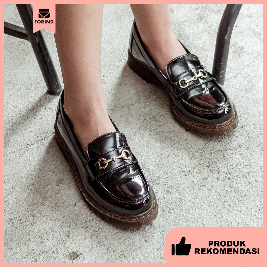 Nayra Black Oxford | Sepatu Loafers Tanpa Tali Wanita Casual Kerja Formal Kantor Original Laki | FORIND x Nazreal