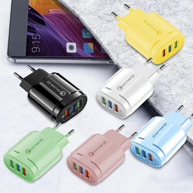 Adapter Charger Dinding 3 Port Usb Adoptor 2A Fast Charging Untuk Iphone 14 13 12 Android