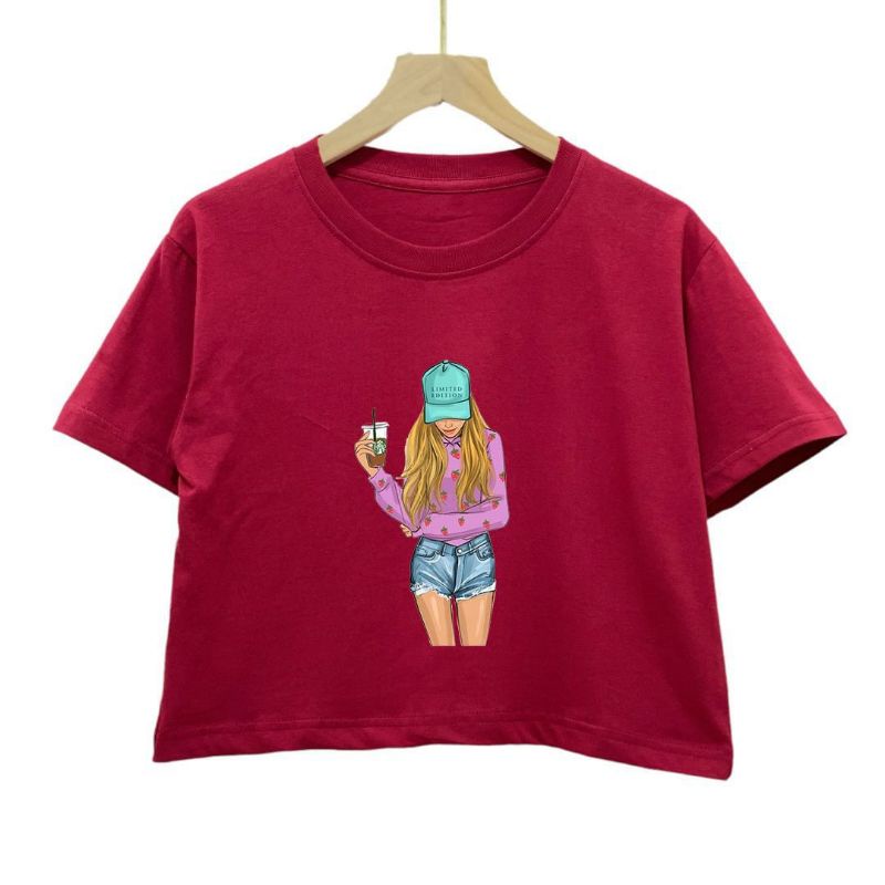 Kaos crop top combed 30s motif girls