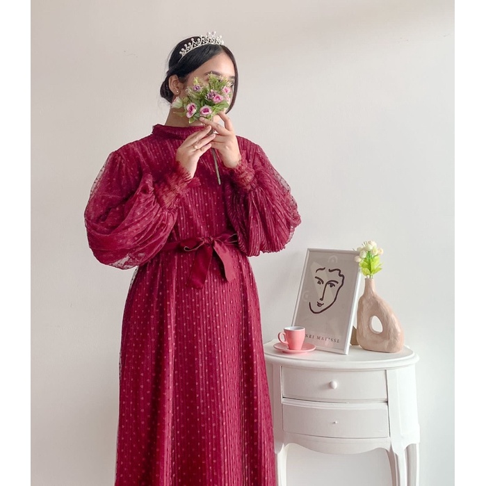 Syakira Plisketdot Dress/Dress Jumbo Ld 110/Dress Tille Plisket Kondangan/Dress Maternity