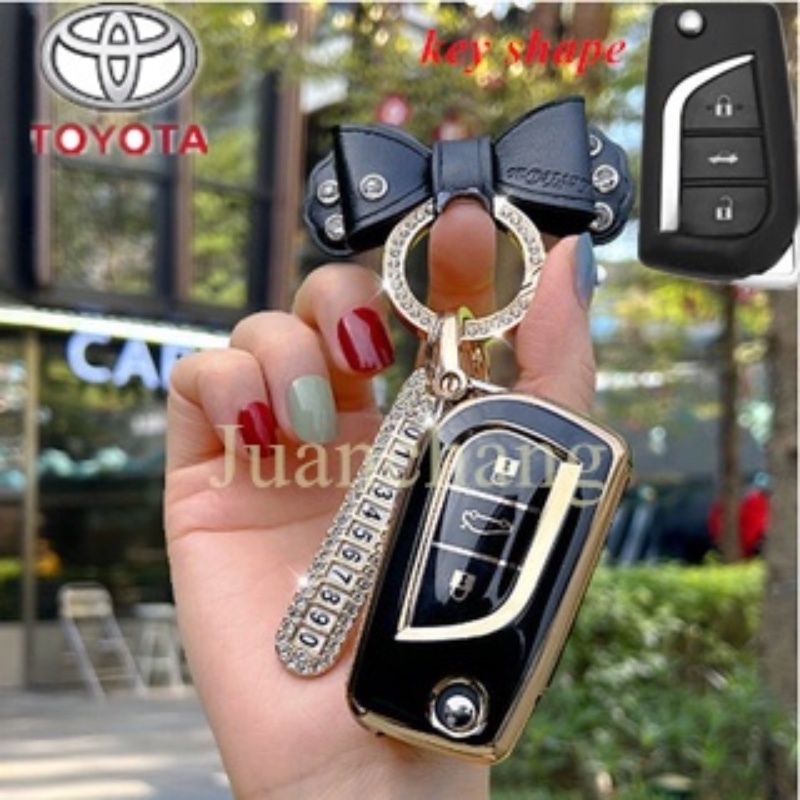 Casing Kunci Remote Mobil Toyota Corolla RAV4 Avensis Verso Yaris Aygo Hilux Fortuner Camry Revo Altis Aksen Berlian Imitasi