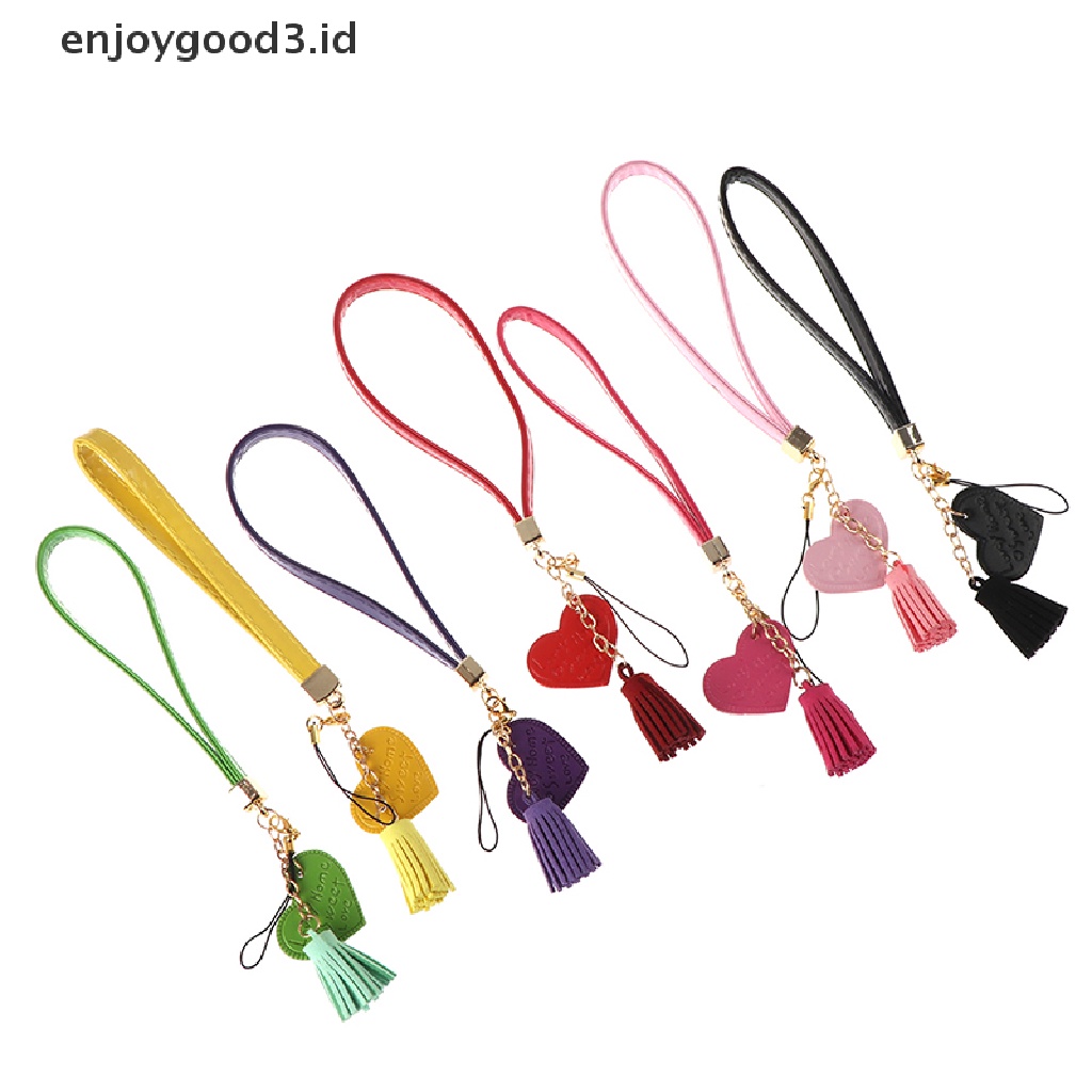 Rready Stock Tali Lanyard Motif Hati Aksen Rumbai Untuk Gantungan Kunci / Handphone (ID)