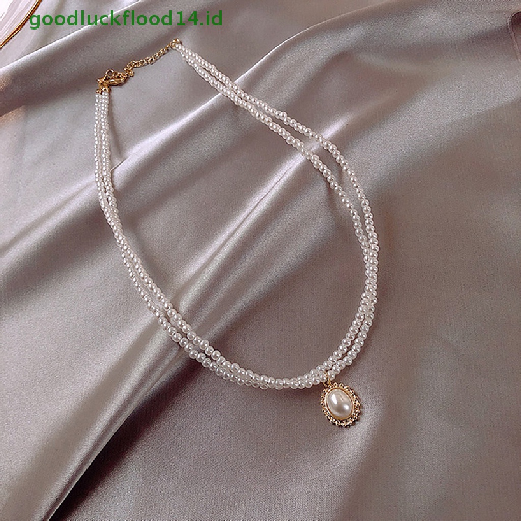 Kalung Choker Liontin Mutiara Double Layer Gaya Elegan Untuk Wanita