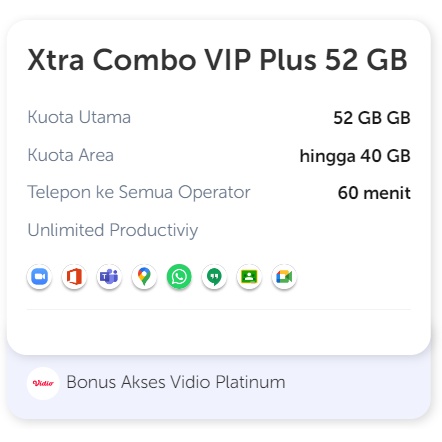 XL XTRA COMBO BARU VIP & PLUS 20GB 52GB DATA INTERNET  28 hari KUOTA PAKET