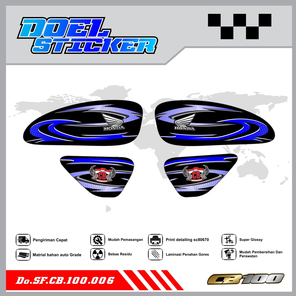 Sticker Striping Honda CB 100 List Variasi Hologram , Crome Doel  006