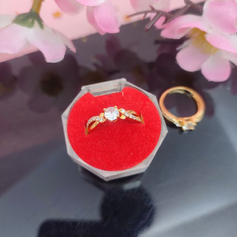 Cincin yaxiya batu permata silang lapis emas anti karat