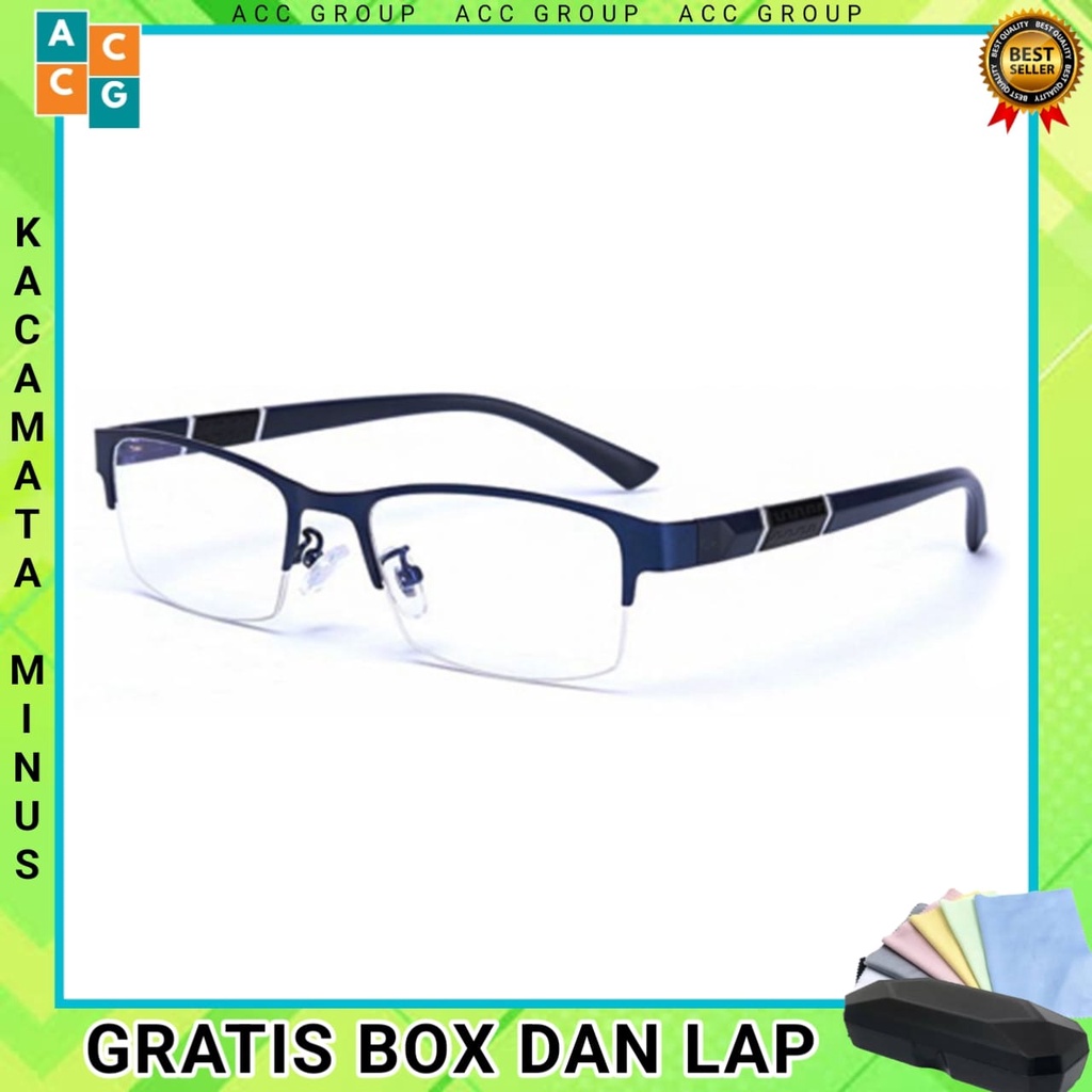 KACAMATA MINUS HALF FRAME ANTI RADIASI UKURAN O.50 s/d 5.00 FREE BOX DAN LAP