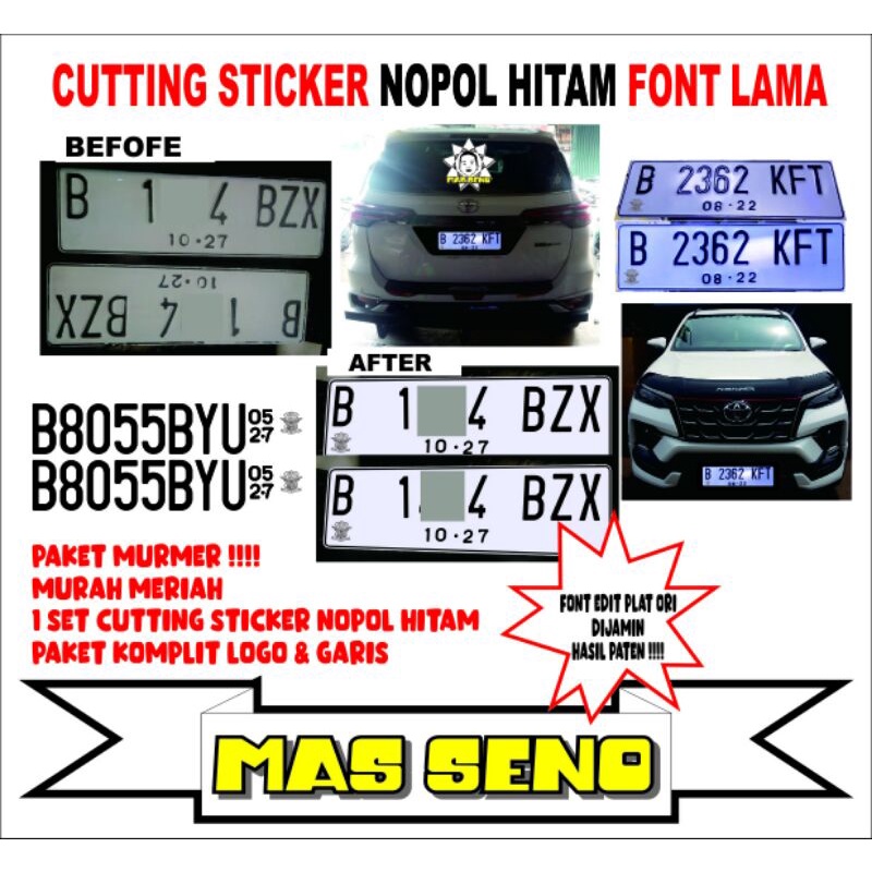 stiker plat nomor mobil hitam FONT LAMA
