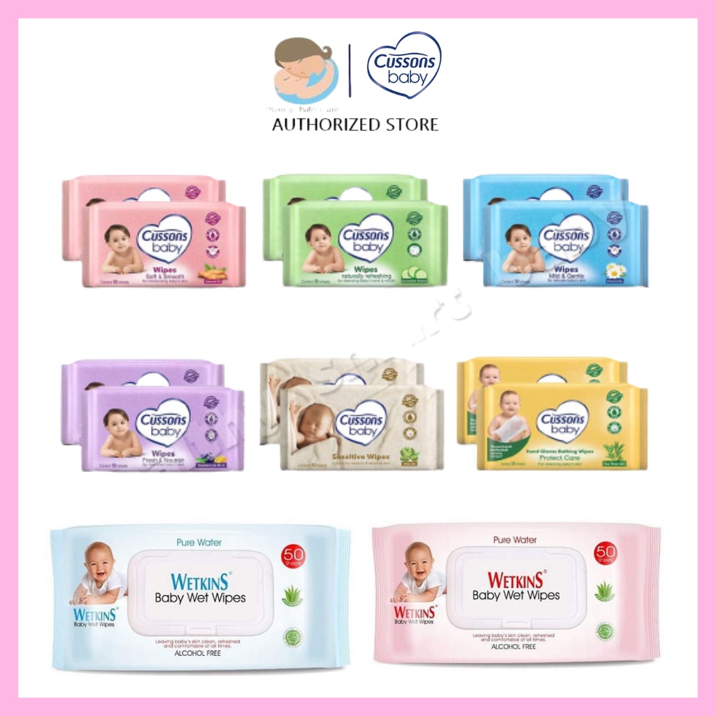 Cussons Baby Wipes 10 sheet + 10 sheet / 45 Sheet + 45 Sheet / Tisu Basah Wetkins 50 sheet + 50 sheet / Beli 1 Gratis 1