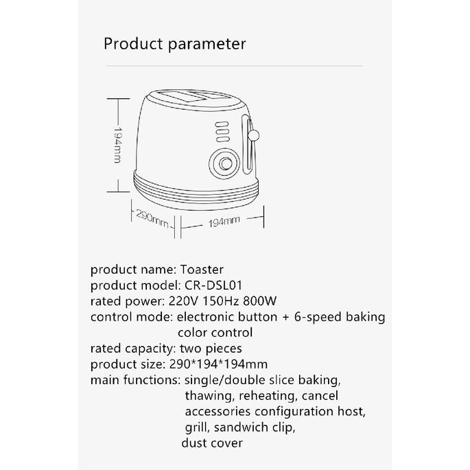 QCOOKER Mini Toaster Retro Design 800W - Pemanggang Roti Elektrik