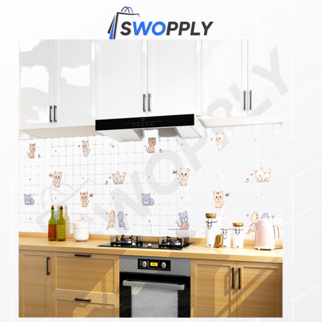 Swopply  HL0205 wallpaper Dinding Dapur Kitchen desain kartun Anti Air Dan Minya 3D