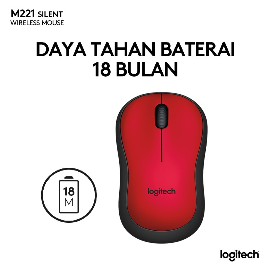 Red Mouse Logitech M221 Wireless Silent Click, Red - Garansi Resmi ORIGINAL 100%