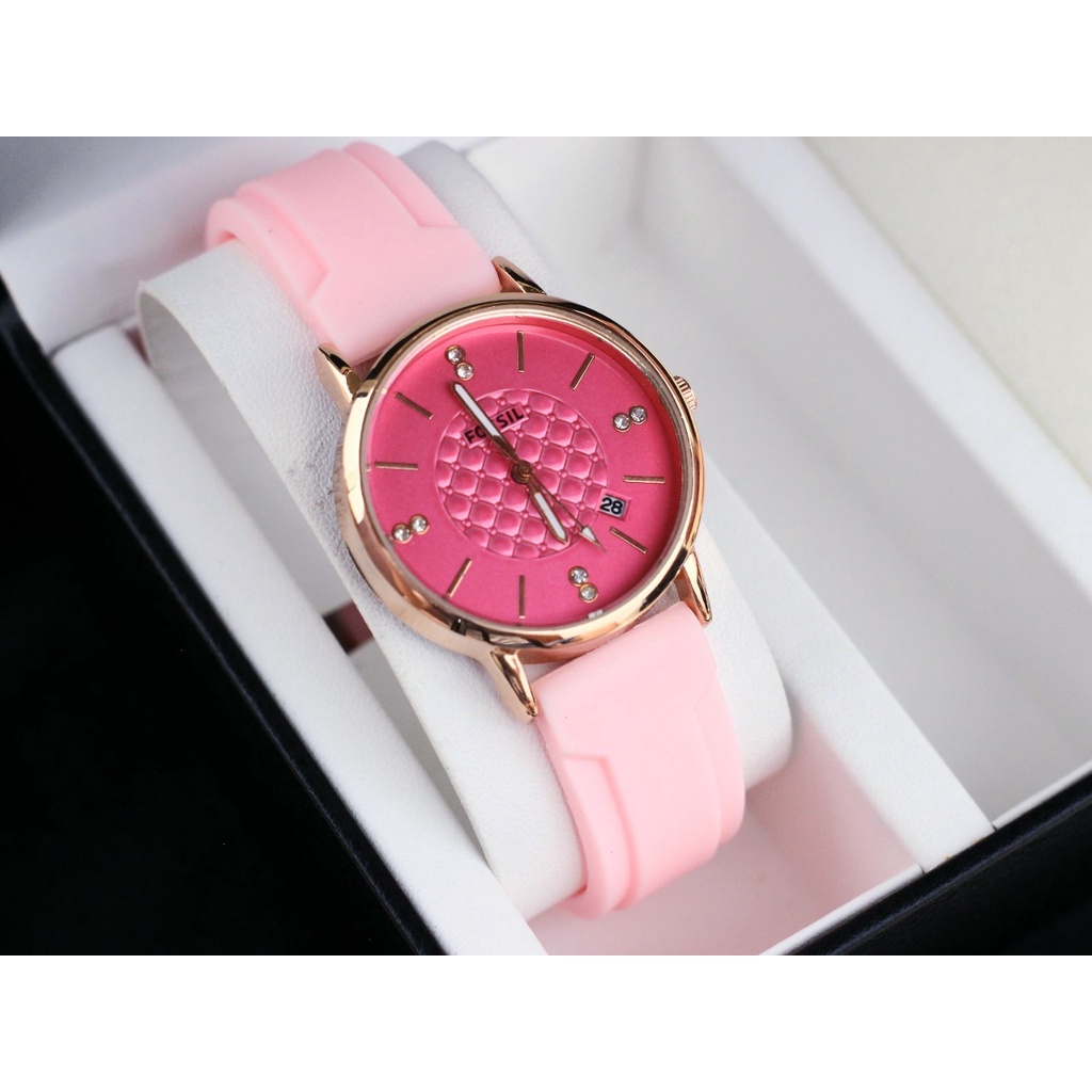 Jam Tangan Fashion Wanita K4183W Tali Rubber Tanggal Aktif Free Box &amp; Baterai