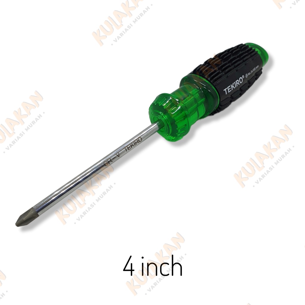 Tekiro Obeng Gagang Karet (+) 5inch 6inch PH2 Cushion Grip Screwdriver Ujung Magnet Obeng Plus Kembang Hijau