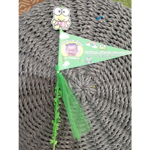 bendera aqiqah tasyakuran tasmiyah versi lengkap tiang+bendera+ jaring telur