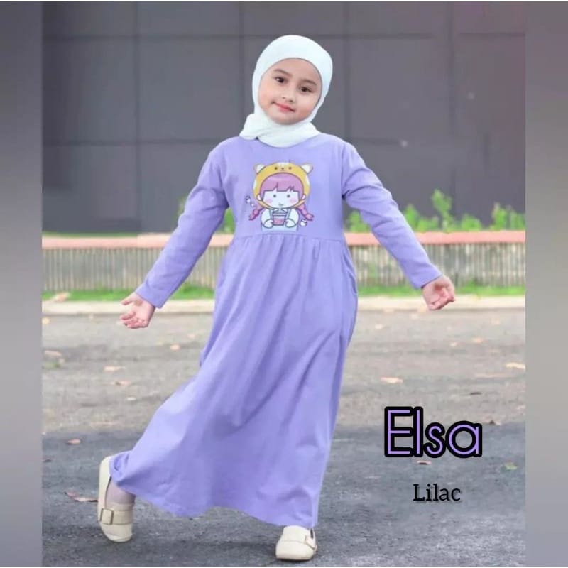 Elsa Kids Dress Anak Perempuan 7-8 Tahun Baju Anak Cewek Matt Combed 24s Aksen Sablon