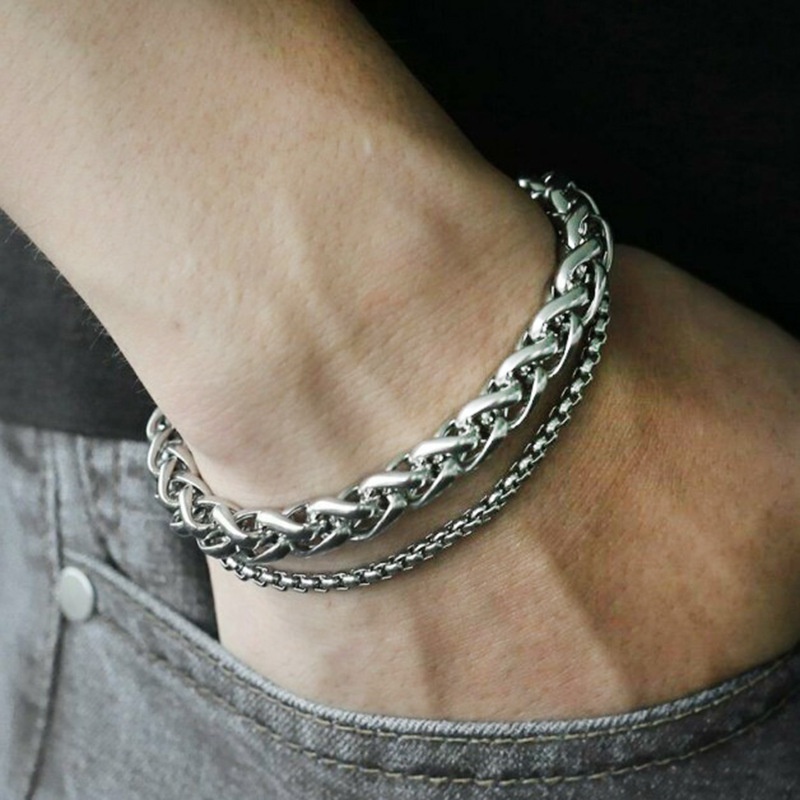 Gelang Ganda Bahan Titanium Steel Gaya Korea Untuk Pria Dan Wanita