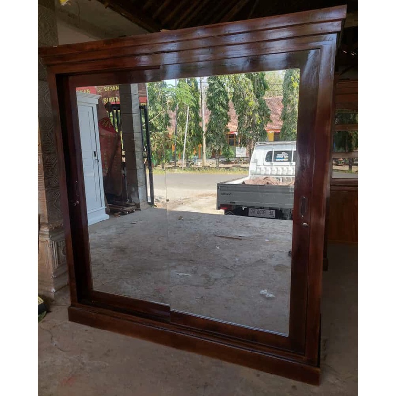 LEMARI PAKAIAN - LEMARI BAJU - LEMARI KAYU JATI 2 PINTU SLEDDING JUMBO