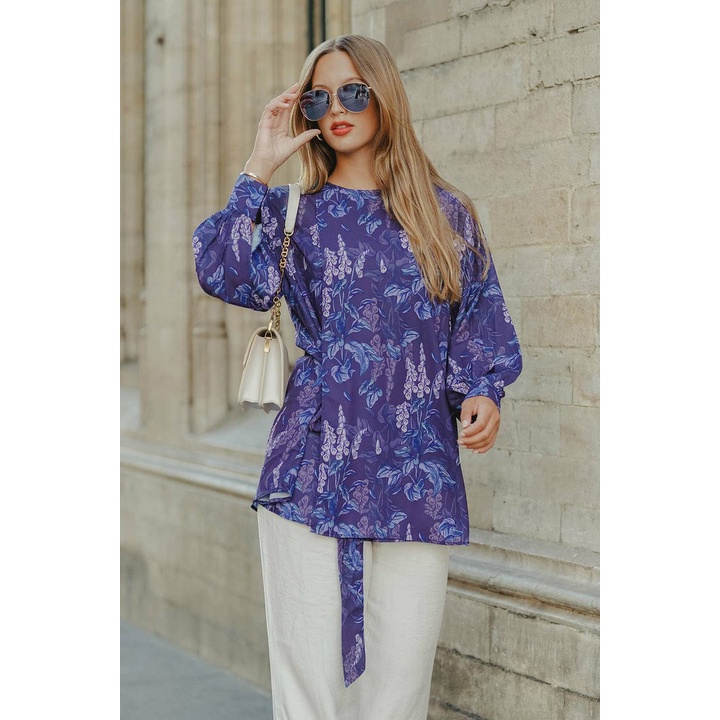 SWEET PEA TIED BLOUSE NAVY - BENANG JARUM