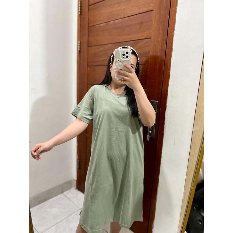 DRESS KATUN POLOS HITAM / BEIGE / SAGE GREEN / DRESS KOREA STYLE