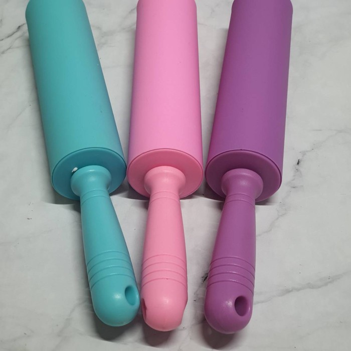 silicone rolling pin with plastic holder 43cm / rolling pin silicone gagang plastik pastel