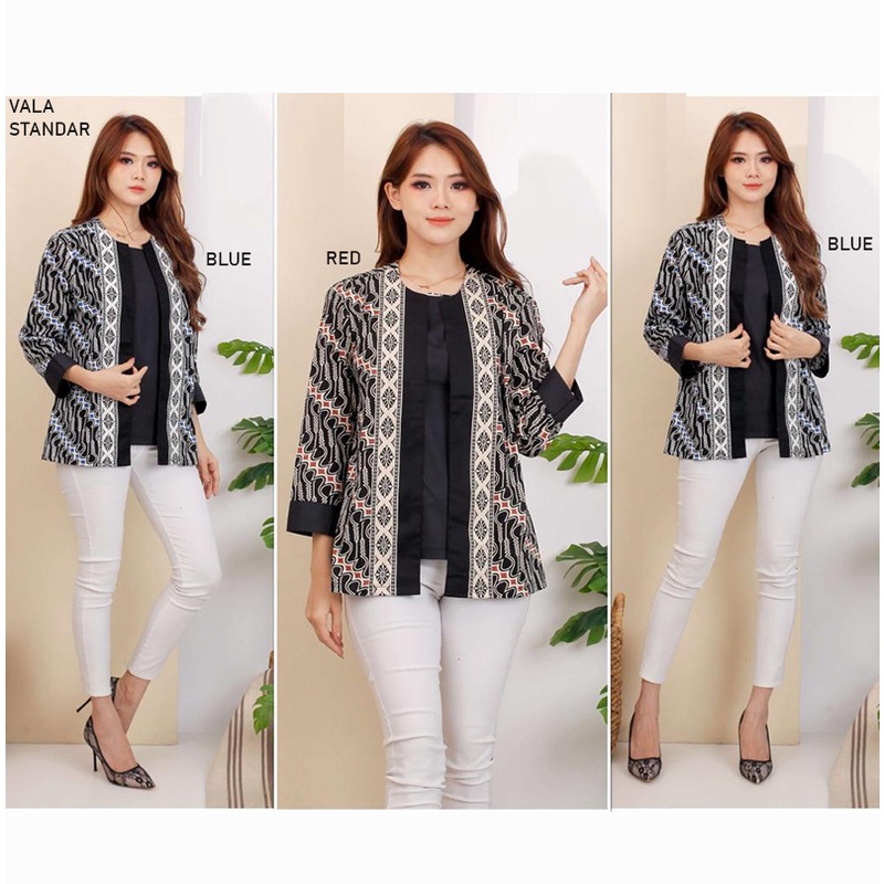 Evercloth Vala Atasan Batik Blouse Wanita Atasan Wanita Blouse Batik Wanita Lengan Panjang Atasan Batik Wanita 3/4