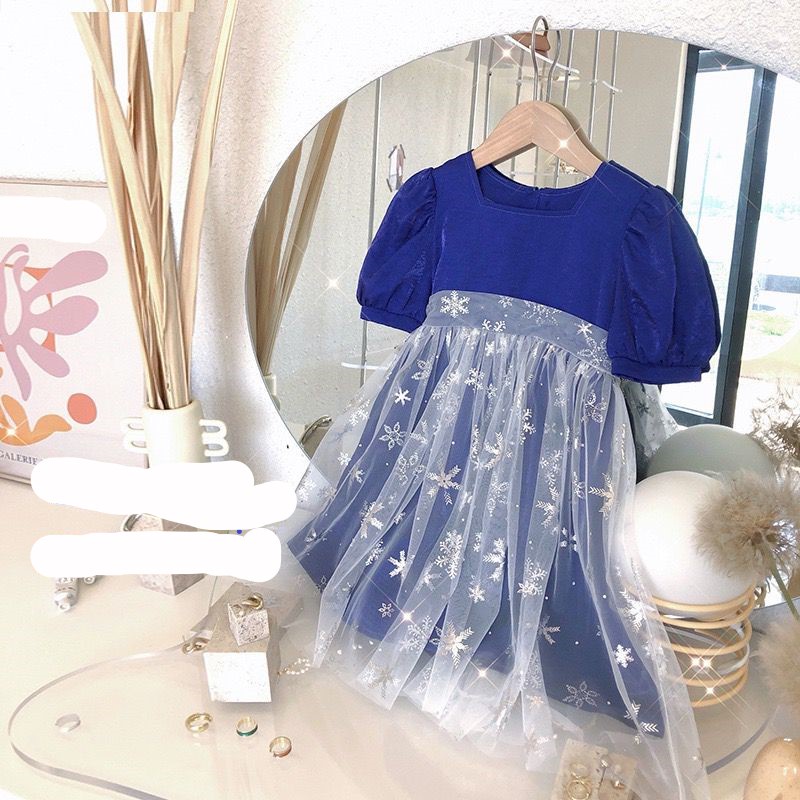 Dress Import Anak BIru Tua Pita Snowflake+CrownSet