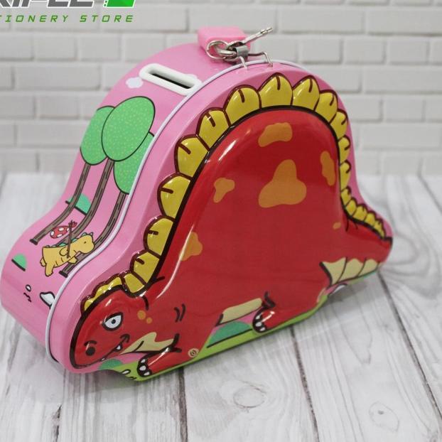 Celengan Kaleng / Saving Box Dino Lucu dan Imut - Pink
