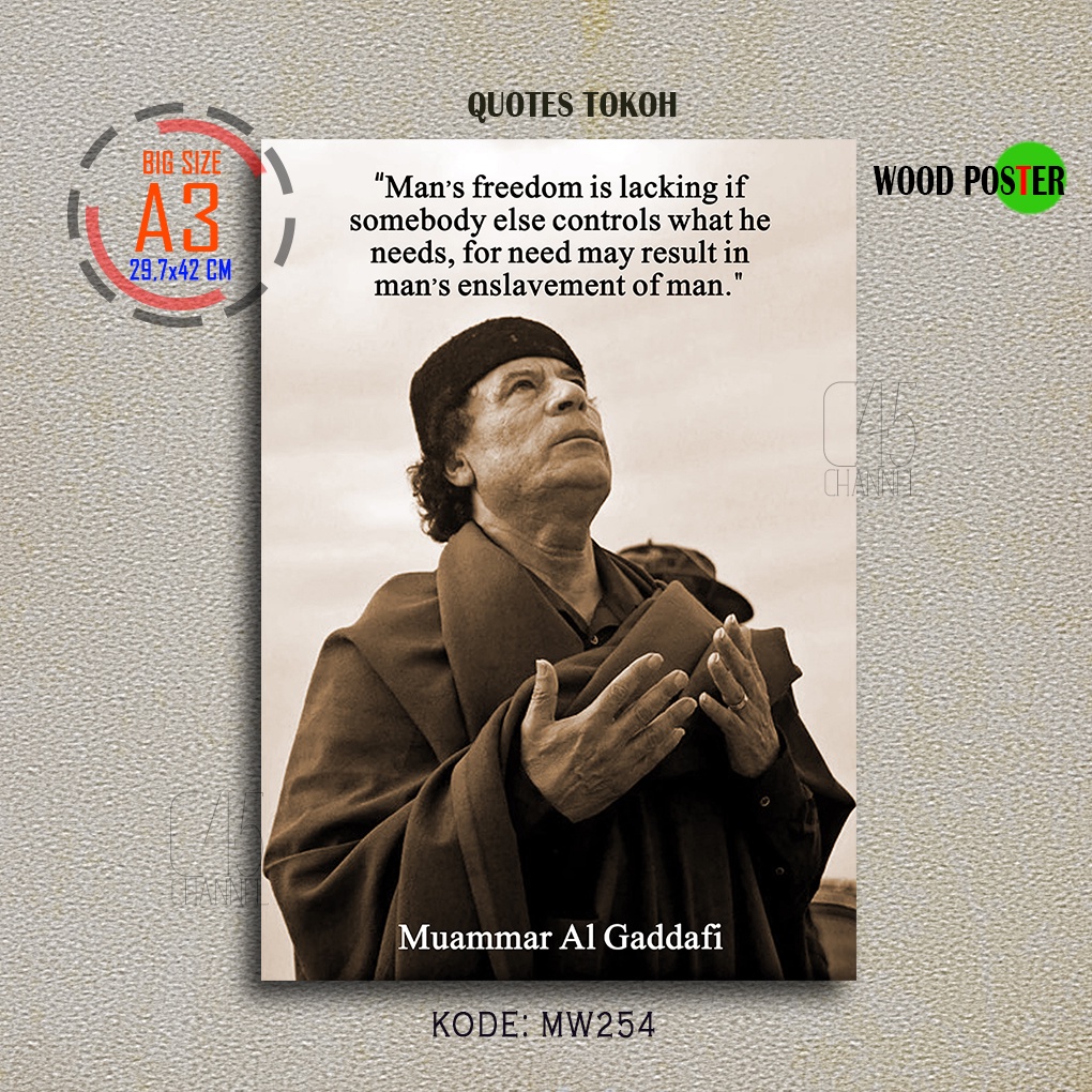 MUAMMAR GADDAFI Quote Poster Dinding Tokoh Dunia Hiasan Tembok Bahan Kayu MDF Besar Ukuran A3 Home A