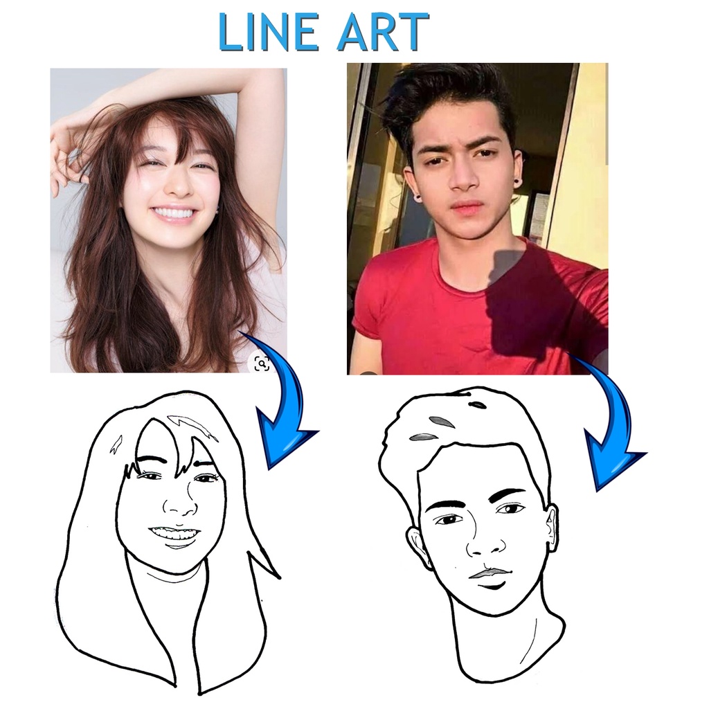 Line Art /ilustrasi wajah/karikatur/vector wajah couple