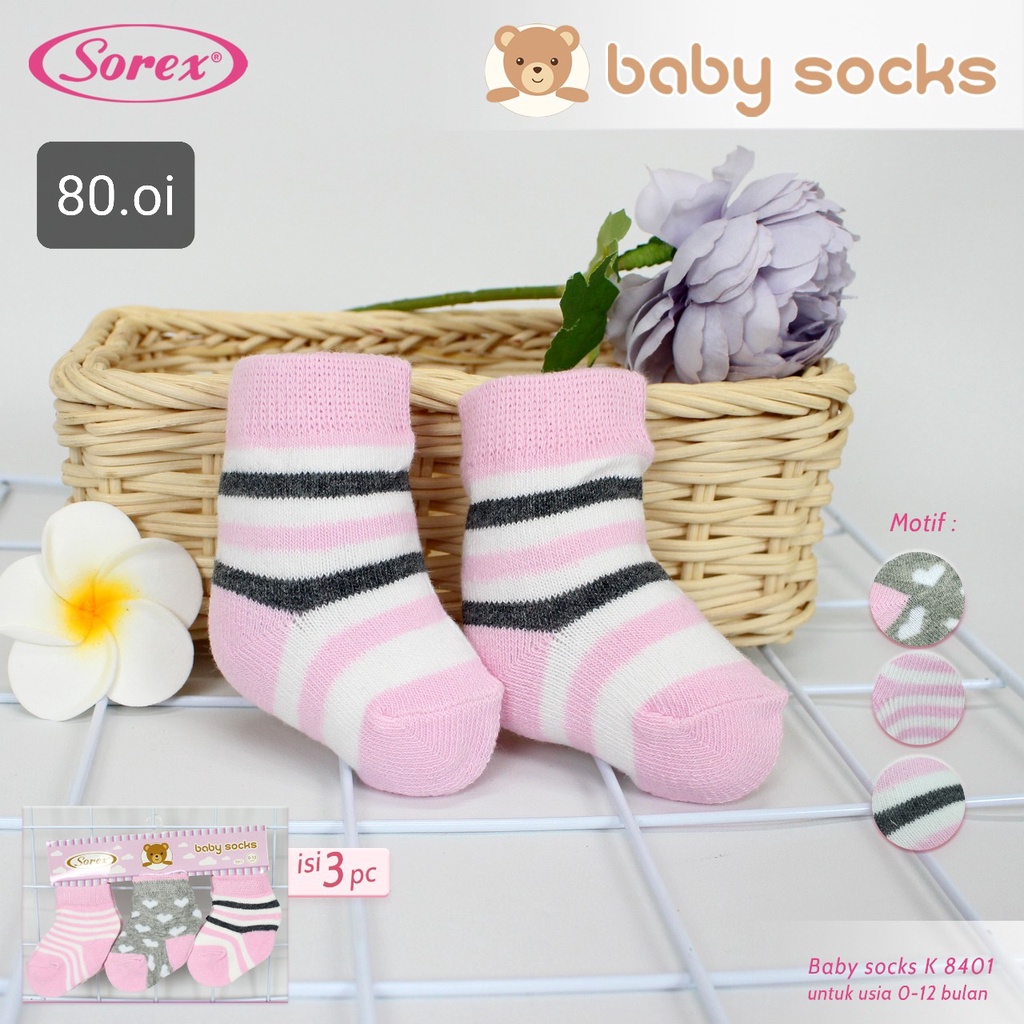 Sorex 3 Pasang Baby Socks Kaos Kaki Bayi Katun Lembut 0 - 12 Bulan