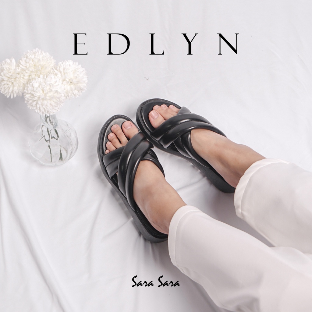 Sara Sara EDLYN Sandal wedges wanita casual sendal cewek ban dua silang kulit kekinian