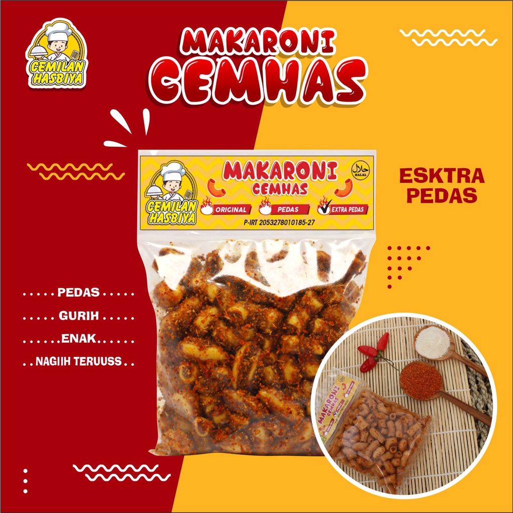 Makaroni cemhas isi 50pcs cemilan hasbiya, makaroni bantet extra pedas,camilan makaroni bantet tasikmalaya