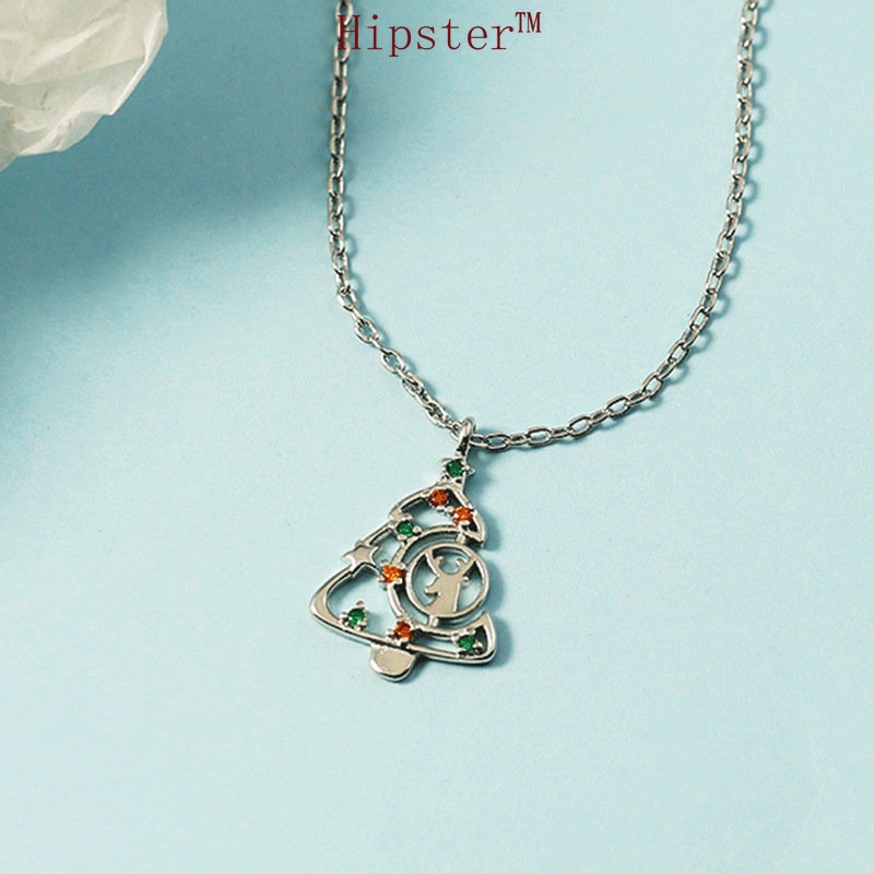 Kalung Rantai Klavikula Desain Pohon Natal Warna Rose Gold Bahan S925 Silver Untuk Hadiah Natal