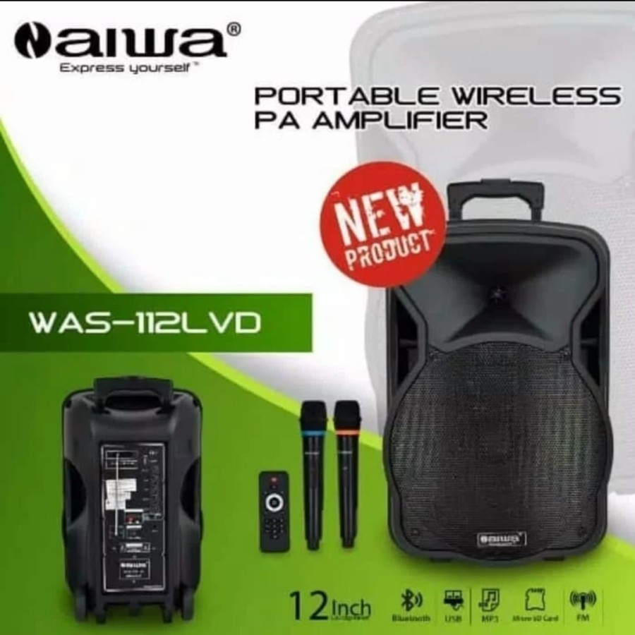 Speaker Metting Portable Aiwa 12 inch isi 2 mic wirelles