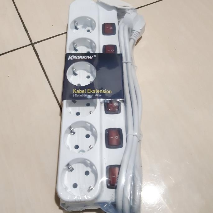 Colokan Listrik 6 Port Krisbow Kabel Colokan isi 6 Lubang Stop Kontak ready shipping
