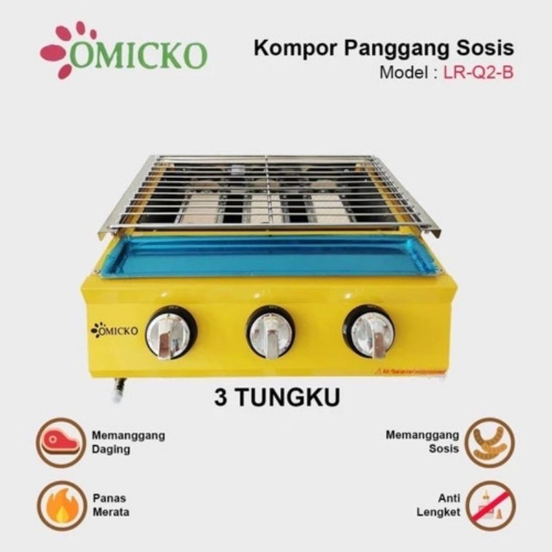panggangan gas 3 tungku kompor panggangan sosis tungku 3 alat pemanggang roaster 3 tungku omicko