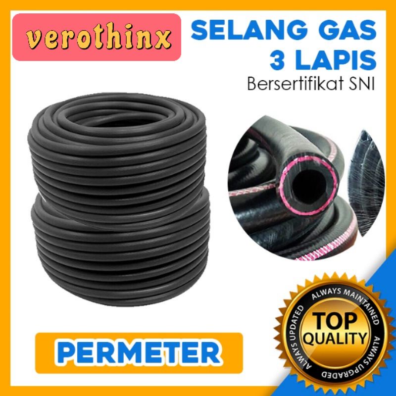 SELANG GAS 3LAPIS HITAM LENTUR TEBAL BERAT bonus klem2pcs