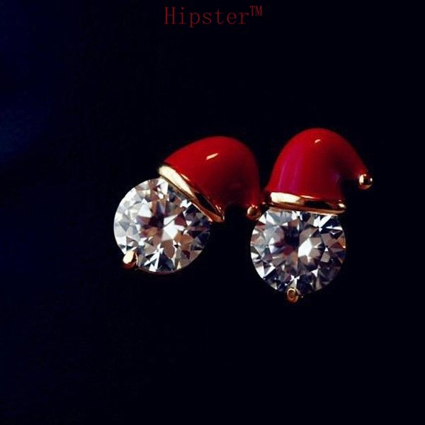 Anting Tusuk Zircon Bentuk Topi Santa Claus Lapis Emas 18K M3067