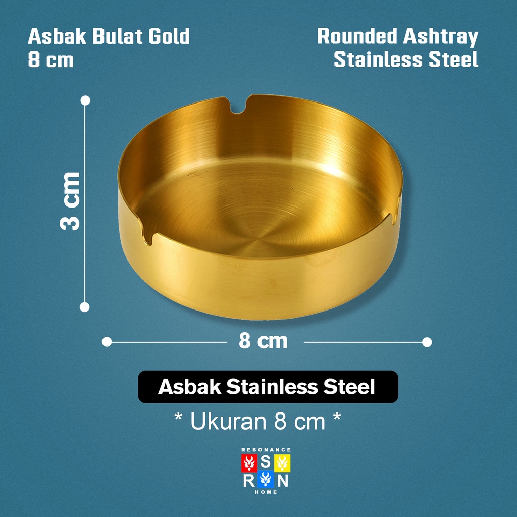 Asbak Bulat Stainless Steel GOLD Diameter 8cm / Ashtray Resonance Home