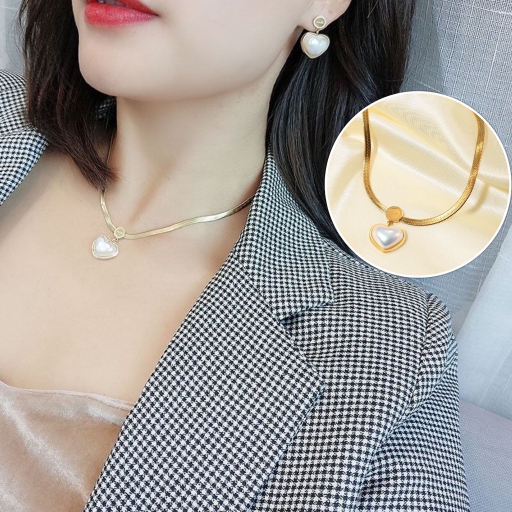 Kalung Titanium Love Rantai Pipih Anti Karat Aksesoris Fashion