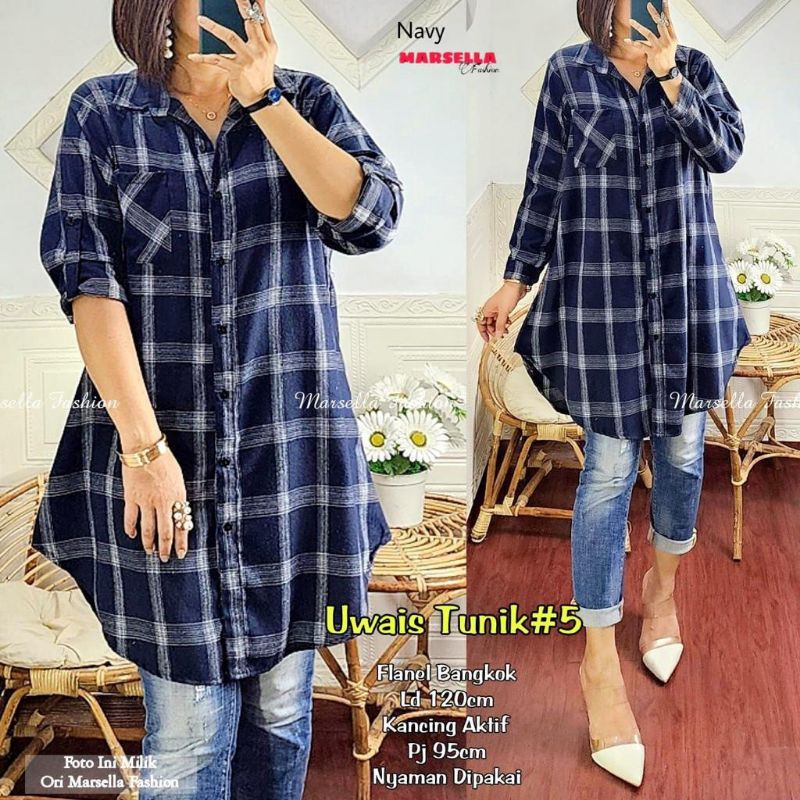 TUNIK FLANEL UWAIS JUMBO || FLANEL IMPORT LD 120 PJ 90 ORI MARSELA