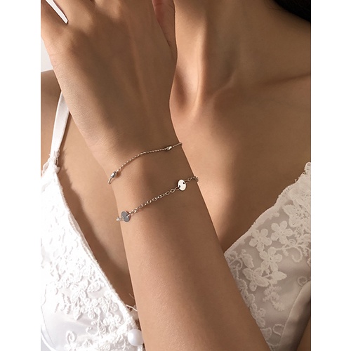 LRC Gelang Tangan Fashion Silver Metal Sequin Chain Bracelet Set W7752X