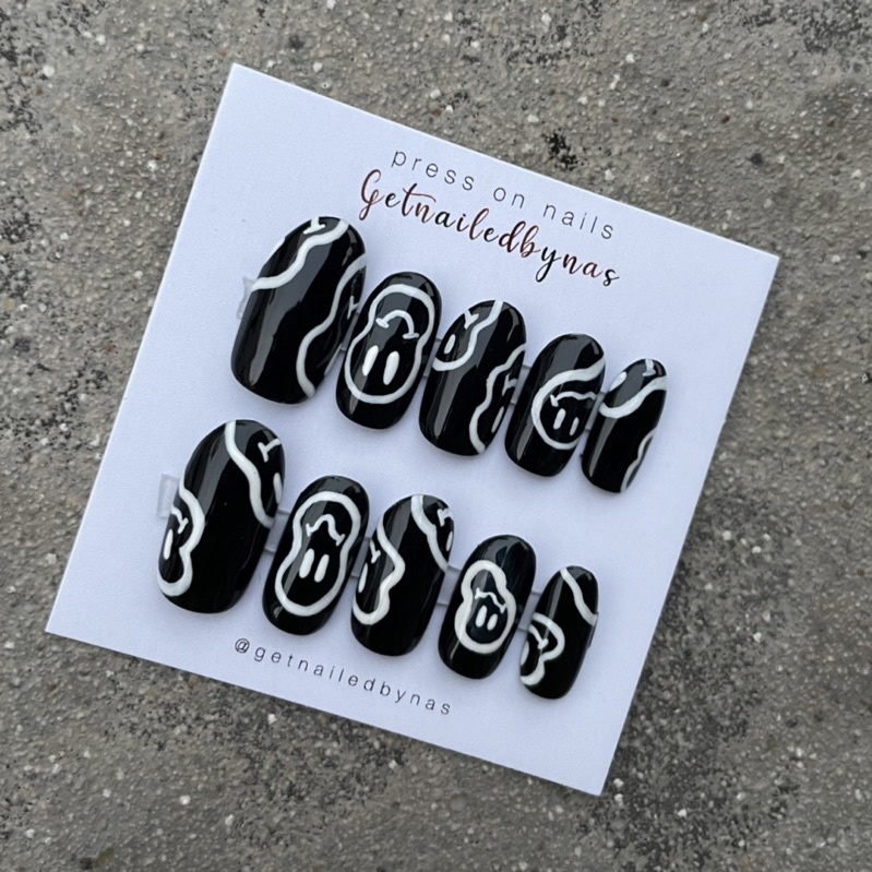 Black Emo Press On Nails / Kuku Palsu / Fake Nails / Custom Nails / Handmade Nails / Wedding Nails