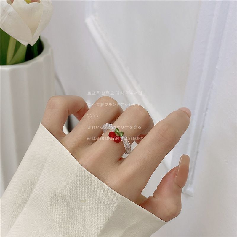 COD Promo Cincin Manik Rangkai Cherry Korean Style Kristal Premium Import