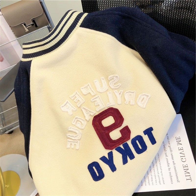 #Sisjuly# Jaket Musim Dingin Wanita Jaket Baseball Longgar Pasangan Niche AMYG