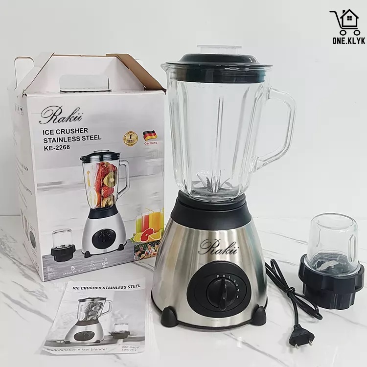 Blender Juicer Gelas Kaca Premium 2 in 1 | Blender Stainless Gelas Kaca Blender Juicer Hitam