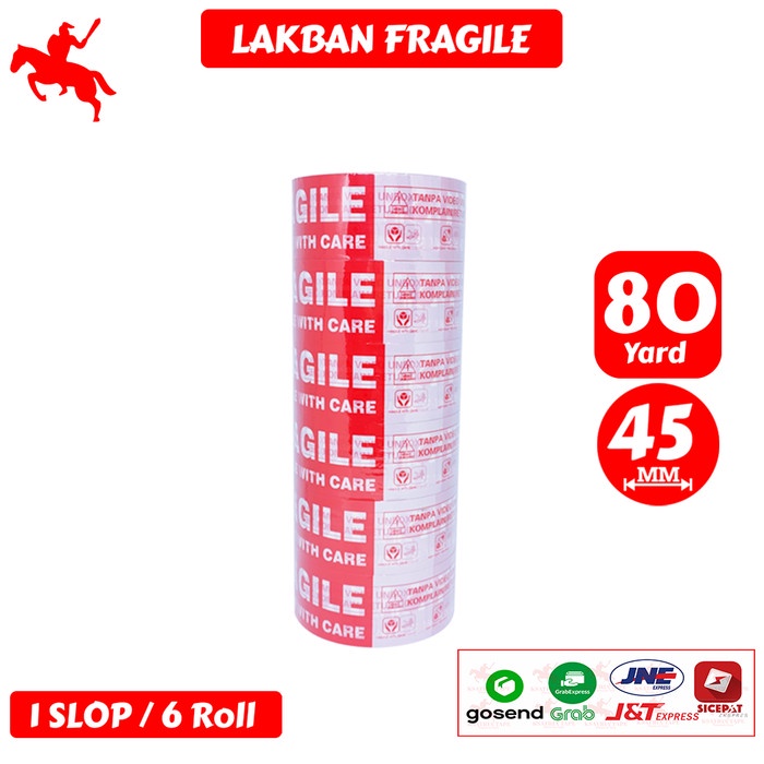 

Lakban Fragile KSATRIA Tape 45mm x 80 Yard (1 Slop) - Merah