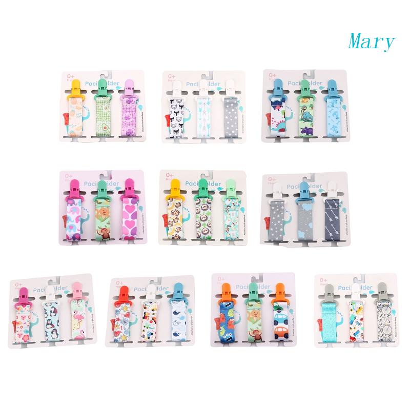 Mary 3pcs / set Klip Rantai Holder Dot Empeng Bayi Motif Print Kartun DIY