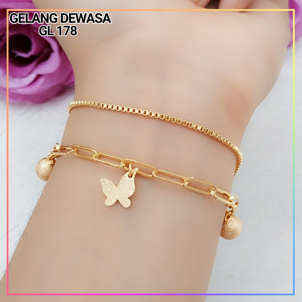 Gelang xuping gelang jurai rantai simple 2 layer kupu anggur perhiasan lapis emas gold GL 178